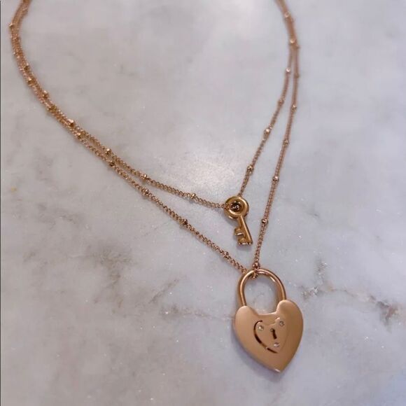 CELINE13‎ Women’s Key And Lock Charm Layered Necklace Stainless Steel Rose Gold - Picture 5 of 5